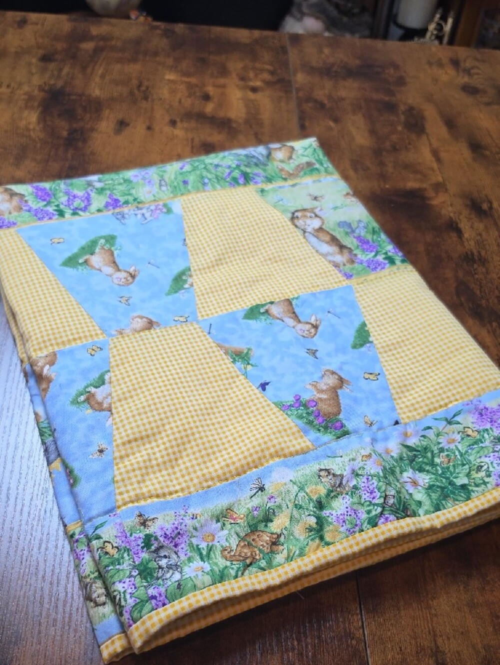 Handmade‎ Bunny Butterfly Patchwork Baby Blanket Yellow Gingham | 36x38.5 - Picture 6 of 6
